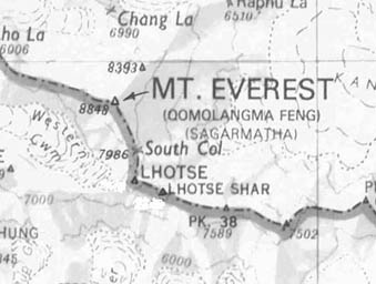 Kaart omgeving Mount Everest